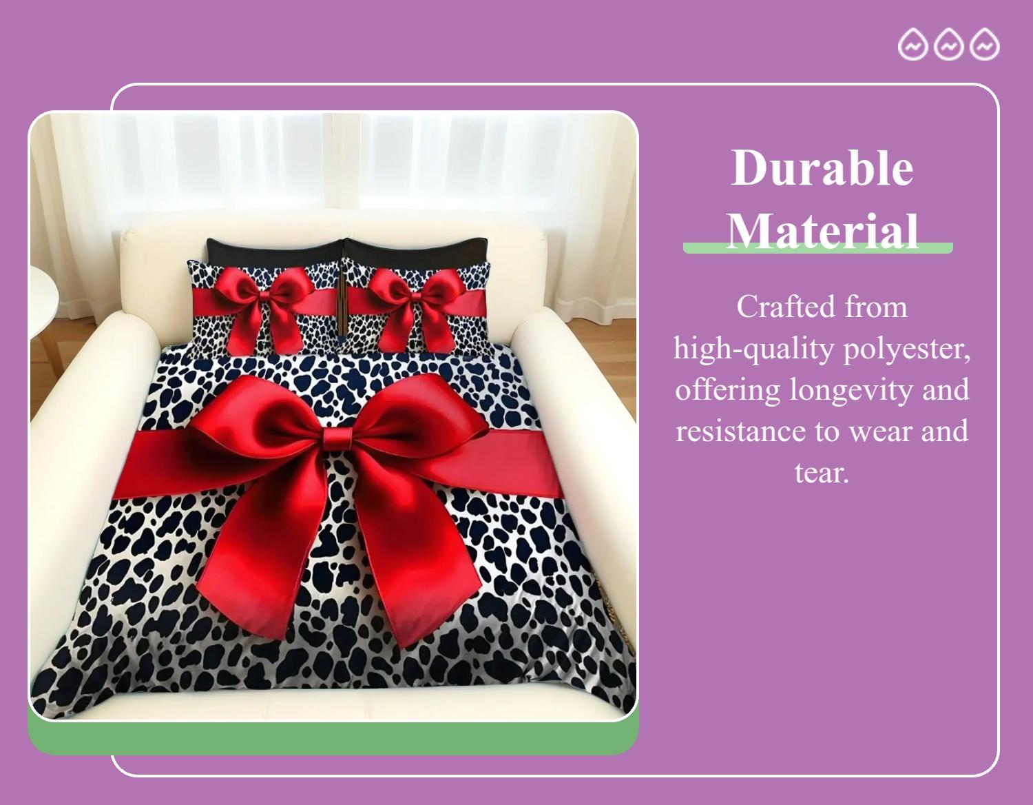3pc Leopard Print Bedding Set, Soft Bedding Sets, leopard print and bow duvet cover Set, including 1 duvet cover and 2 pillowcases, a gift for friends, suitable for single beds and double beds, multiple sizes available, perfect for bedrooms, dormitories
