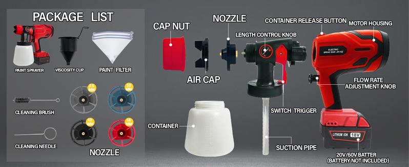 Cordless Paint Sprayer for Milwaukee M18 18V Battery,Airless Electric HVLP Spray Paint Gun Tools for House Painting/Home Interior and Exterior/Wood/Walls/Furniture/Fence/Door(No Battery) Portable Garden