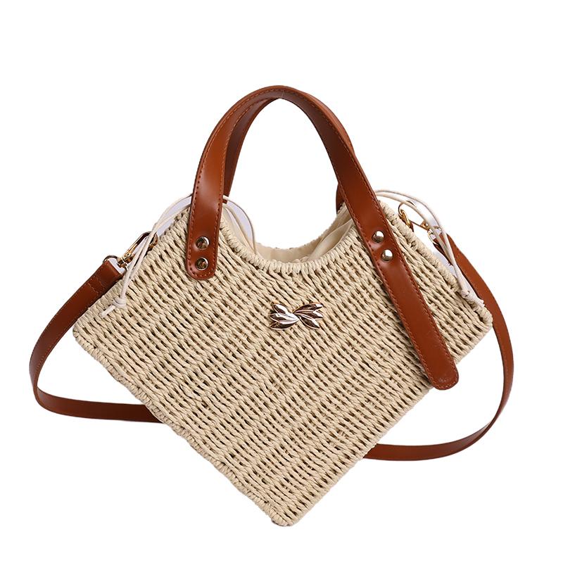 Woven Drawstring Bucket Bag, Vintage Style Handbag, Crossbody Shoulder Bag, Spring Summer Commute Vacation Essential, Women's Fashion Accessory