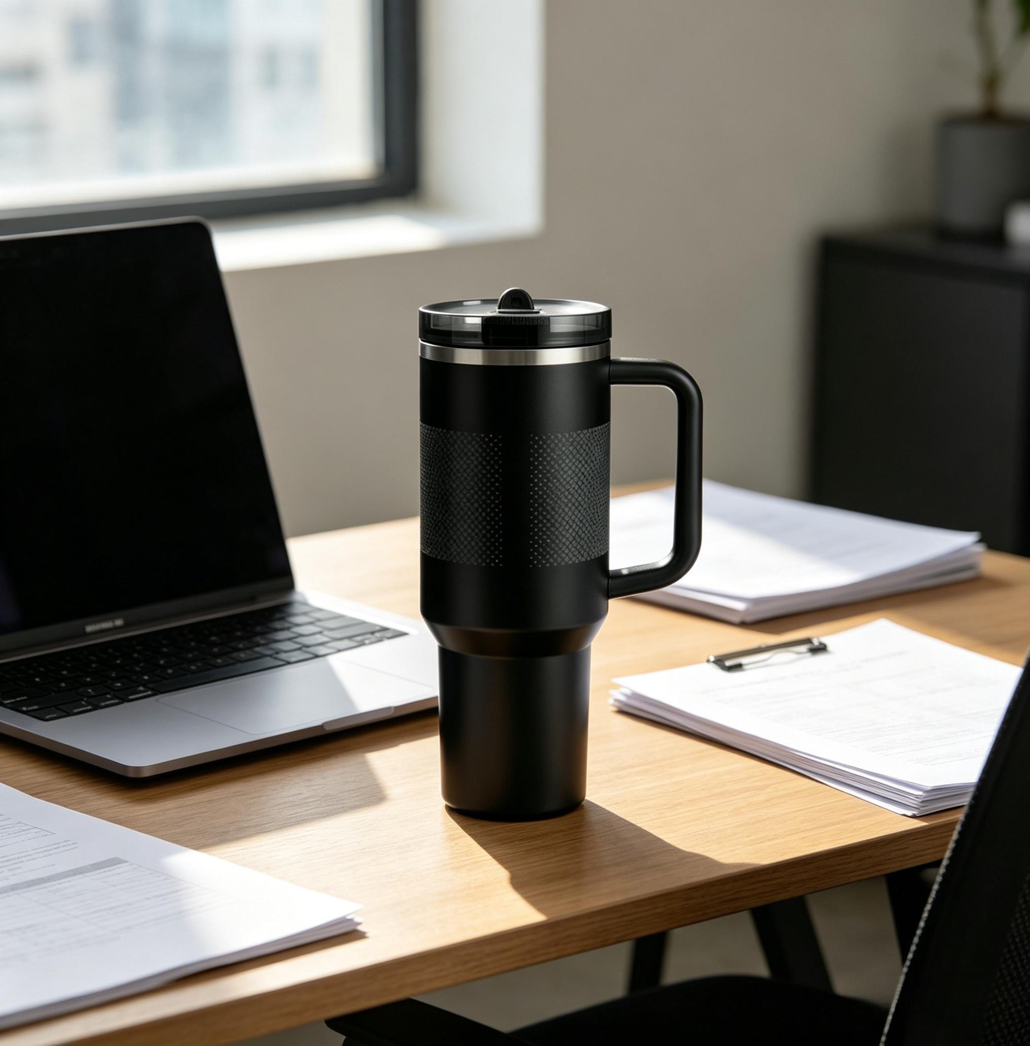 Black Giant Leak-Proof Stainless Steel Tumbler with Removable Foldable Straw Lid, Insulated for Hot & Cold,40oz