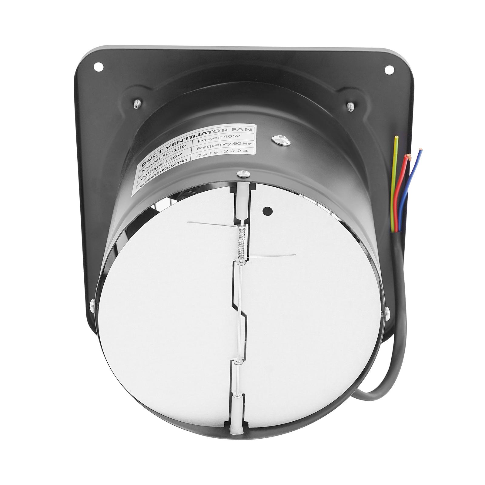 6 Inch Shutter Exhaust Fan 2800RPM 650m³/h Airflow 50dB Quiet Iron Ventilation for Kitchen Bathroom Basement Garage Office Moisture Odor Removal