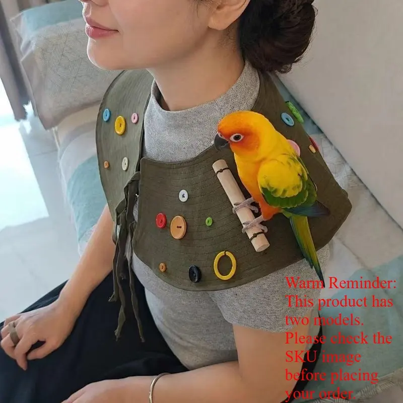 Parrot Shoulder Cape, Washable Multi-Purpose Training Cover with Colorful Button Toys, Helps Protect Against Scratches, Bites, and Bird Messes, for Cockatiels, Lovebirds & Budgies, Indoor and Outdoor Use, Training Aid
