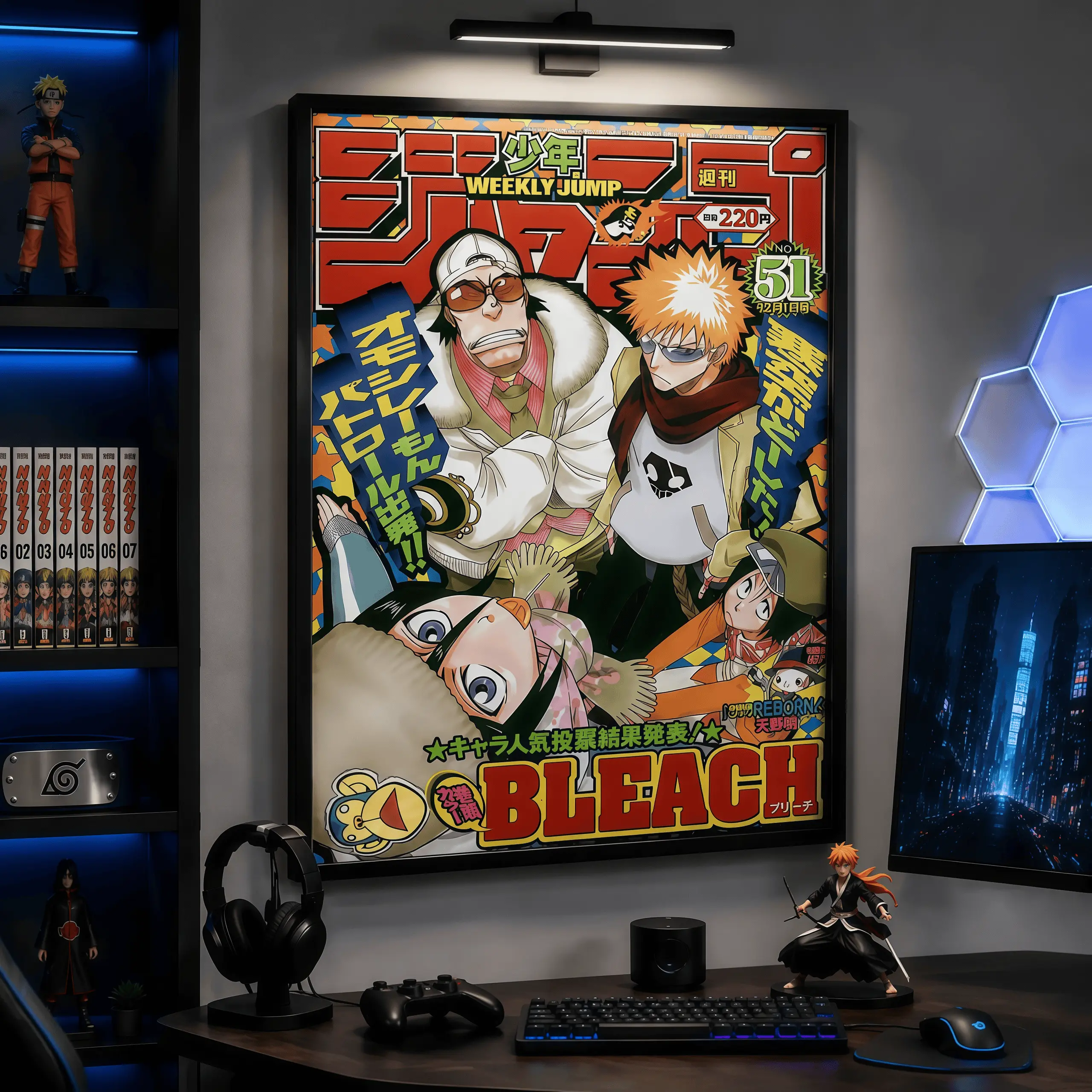 Anime Poster Canvas Wall Art Ichigo Kurosaki Weekly Jump Manga Cover HD Print Japanese Manga Decor Bedroom Living Room Gaming Room Man Cave Gift for Anime Fans Collectors Aesthetic Retro Shinigami Sword Action, Otaku Room Decor, Anime Wall Art,