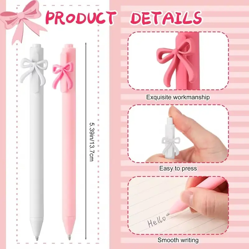 6/12/18pcs Multi-Color Bow Pen Retractable Ballpoint Pen, Retractable ballpen, Black Ink Pen Bow Party Gift Perfect for Girls' Birthday Parties, Office Supplies, Valentine'S Day Gifts Pen Set, Aesthetic Pens, Cute Retractable Pen, Stationery Writing Tools