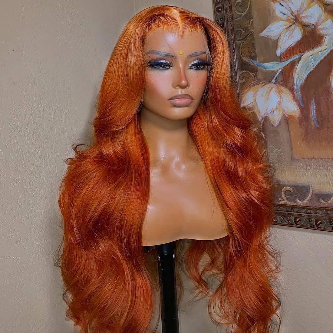 38 40 Inch Dark Ginger Orange 13X4 Transparent Lace Front Wig For Woman Ginger Brown Colored Body Wave Lace Frontal Wig Preplucked 180 Density Brazilian Remy Hair Wig SpringStatements