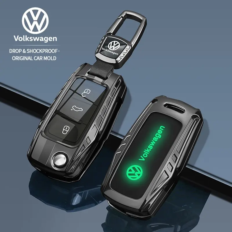 Volkswagen Car Key Cover for Tiguan Golf Polo Passat Jetta Touran Caddy, Leather Metal Remote Control Protector, High-End Quality