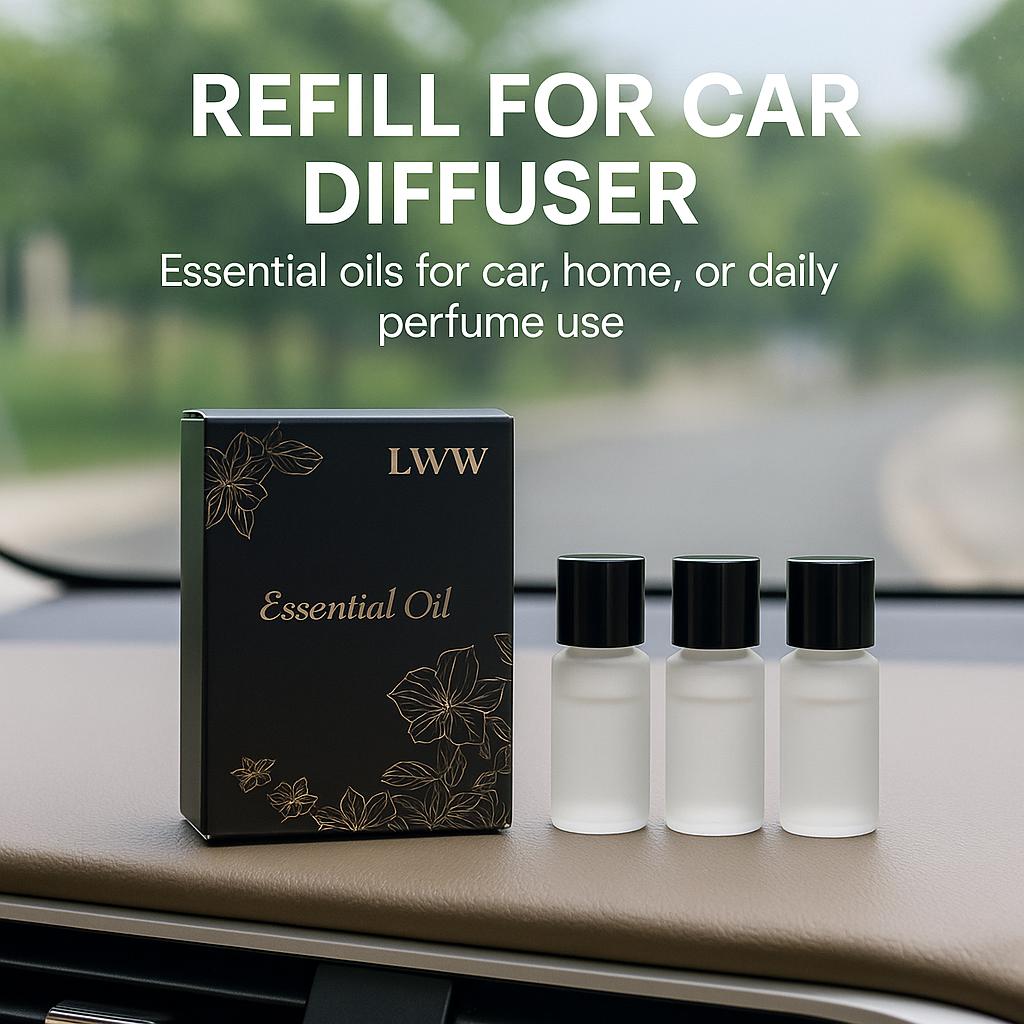 LWW Car Diffuser Refill Kit - 3 Pack (10ml Each) Long-Lasting Fragrance for Car, Home & Office LWW Car Diffuser Refill Kit - 3 Pack (10ml Each) Long-Lasting Fragrance for Car, Home & Office