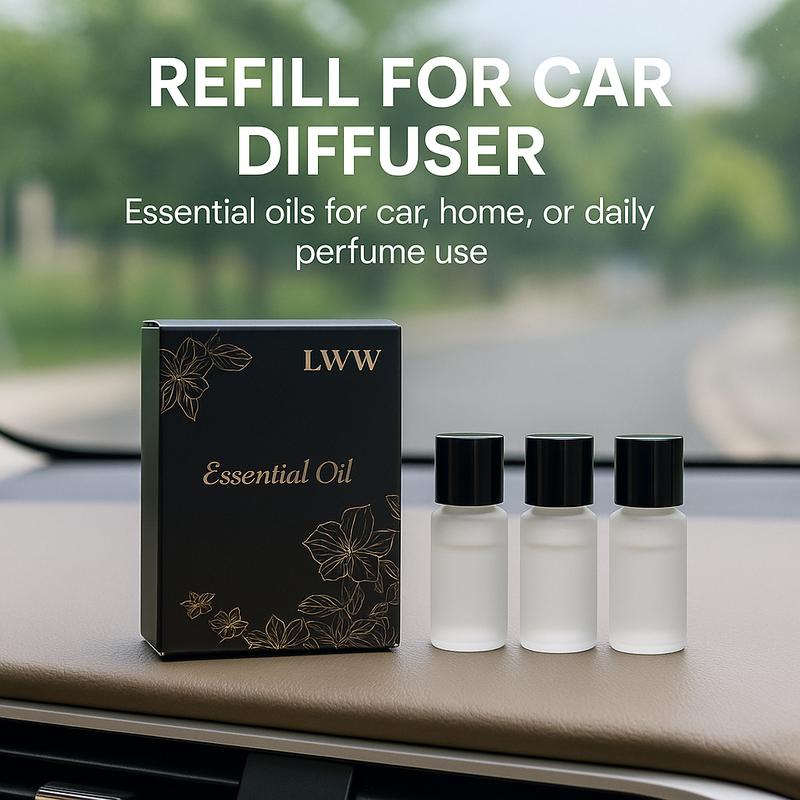 LWW Car Diffuser Refill Kit - 3 Pack (10ml Each) Long-Lasting Fragrance for Car, Home & Office