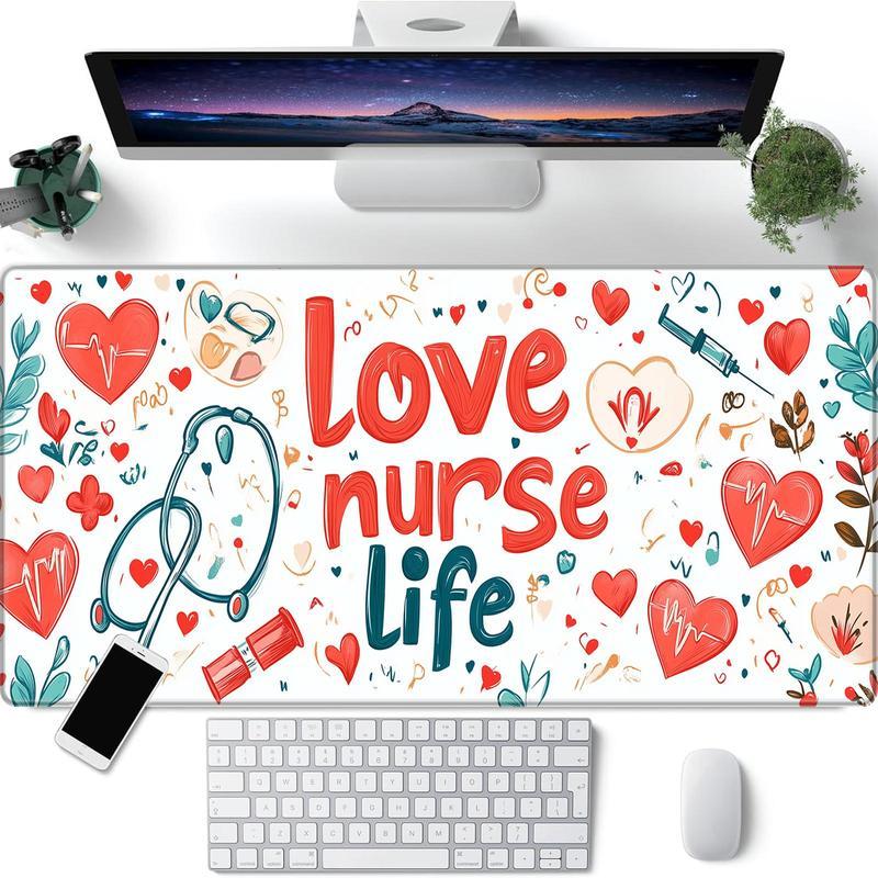 Nurse Life Love Pattern Mouse Pad, Rectangle Gaming Mouse Pad, Office Desk Keyboard Mat for Home Office Desk