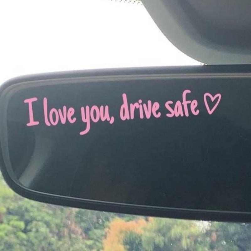 4 Piece Letter Pattern Car Rear View Mirror Stickers, 'i Love You, Drive Safe' Vinyl Stickers, Women's Car Accessories, Gift for Girlfriend/BF/wife