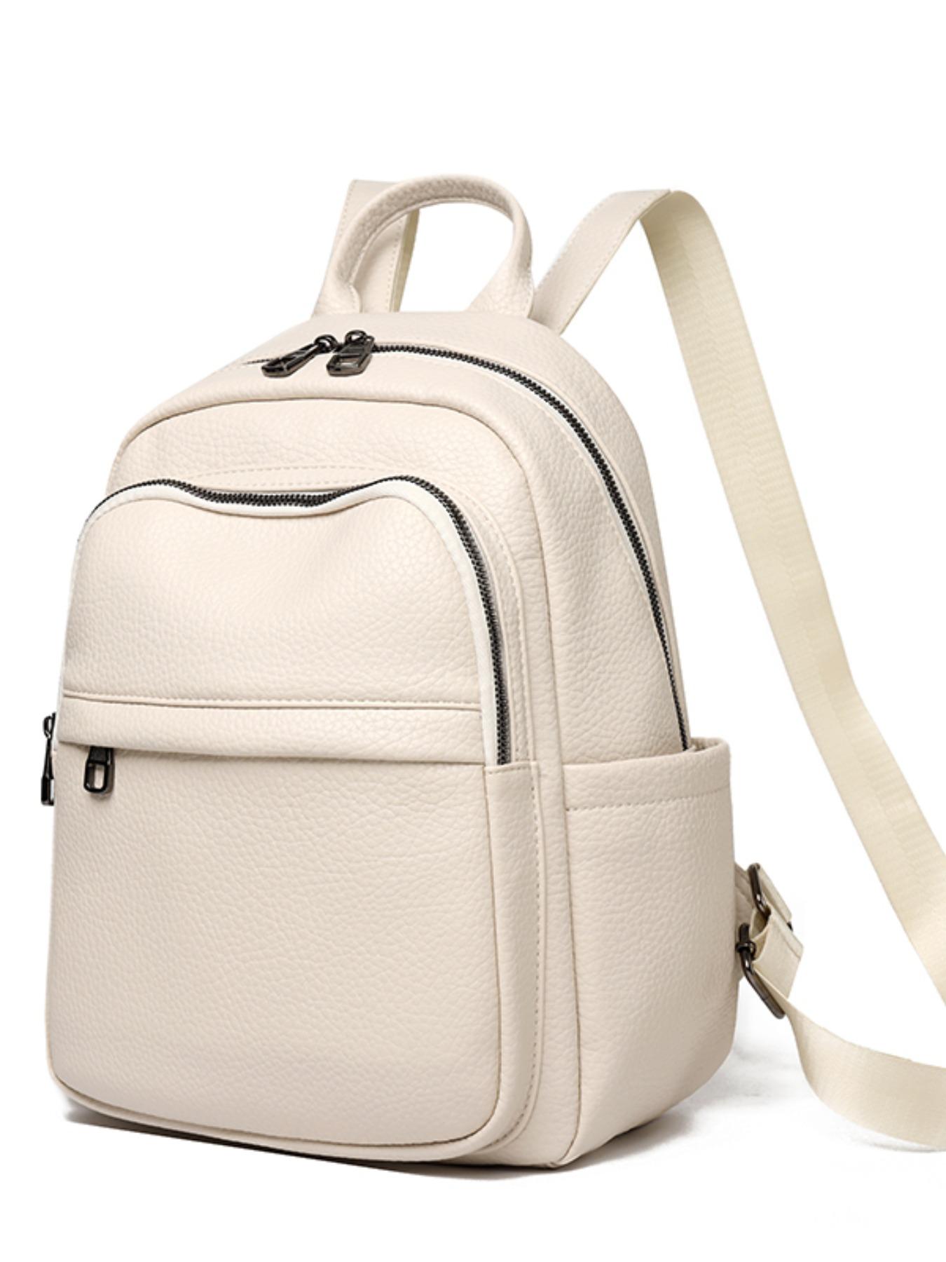 Women's Simple Solid Color Backpack, Multifunctional Travel Bag, Soft Leather Shoulder Bag, Fashionable Casual Bookbag