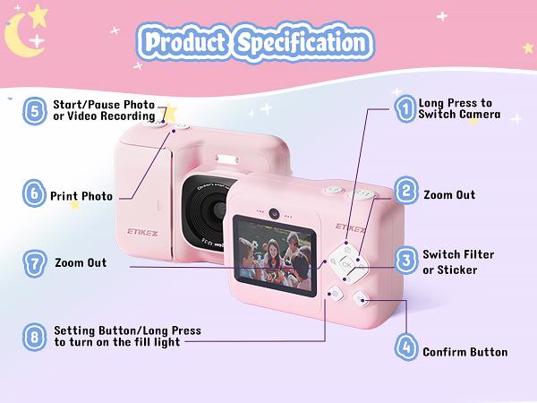 Instant Print Camera for Kids, HD Digital Camera, Christmas Birthday Gifts for Kids, Portable Toy Camera with 32GB SD Card & 3 Rolls Printing Paper,