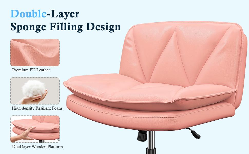 Raybee Furniture 27" Wide Criss Cross Chair, Comfy Cross Legged Office Desk Chair with Wheels, Cute Makeup Vanity Chair, Fabric Modern Swivel Height Adjustable Mid Back Wide Seat Computer Task Chair for Home Office