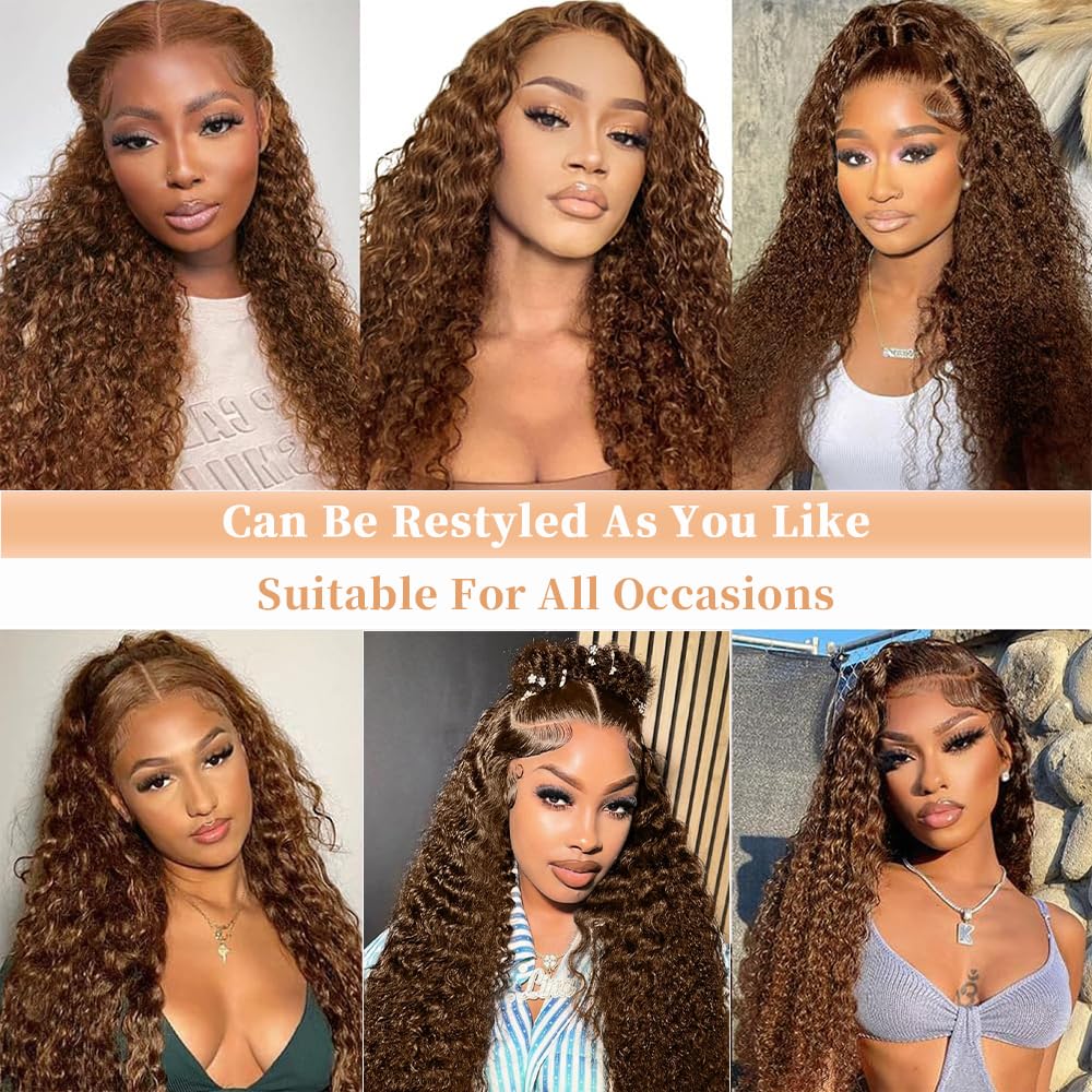 Bling Hair Deep Wave Chocolate Brown Colored 13x4/13x6 HD Transparent Lace Wigs Human Hair 180% Density for Women Pre Plucked with Natural Hairline