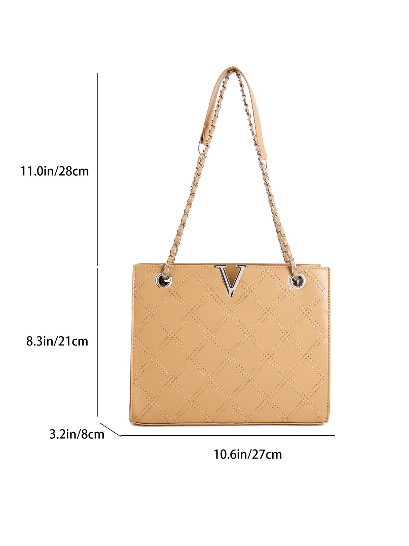 2026 New V-Quilted Tote Bag, Silver Color V-Lock Chain, Large Capacity Luxury Shoulder Crossbody, Stylish Handbag for Women