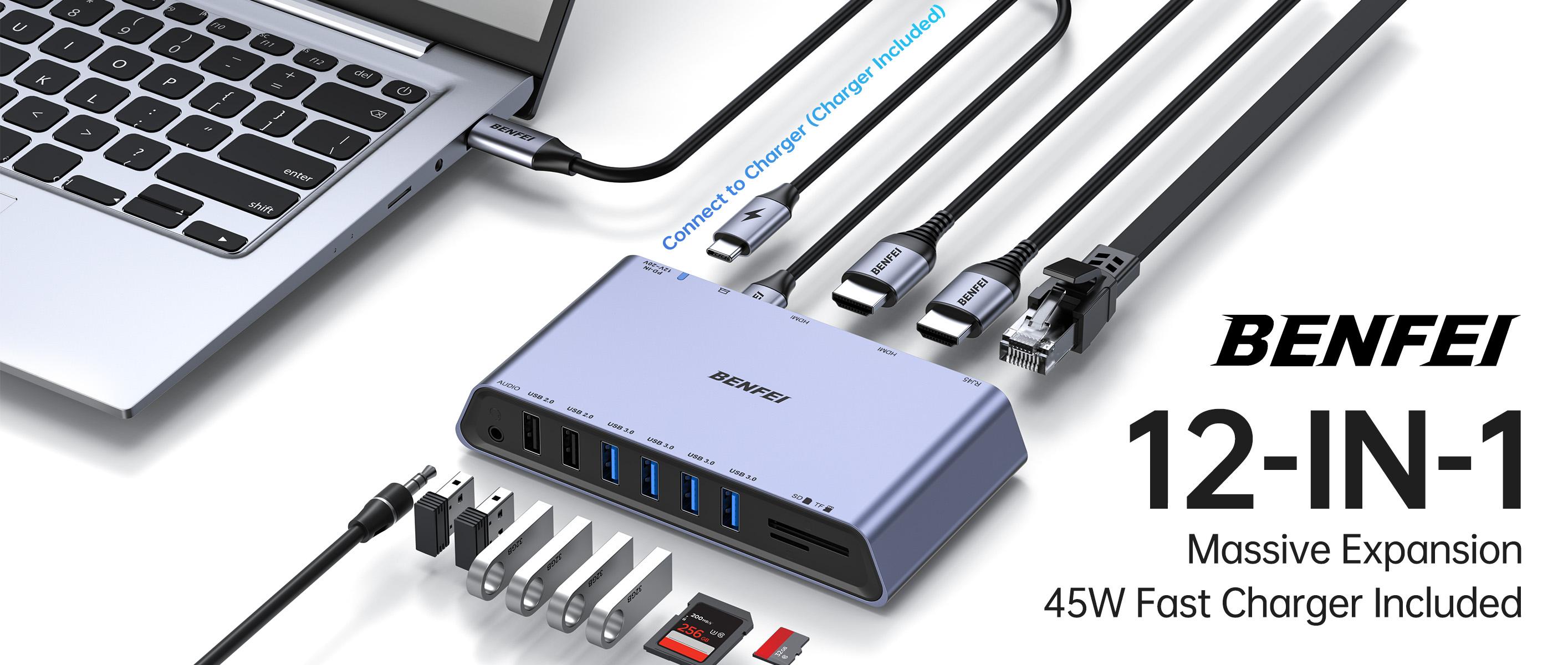 BENFEI DisplayLink 12-in-1 USB 3.0 Universal Docking Station with Dual ...