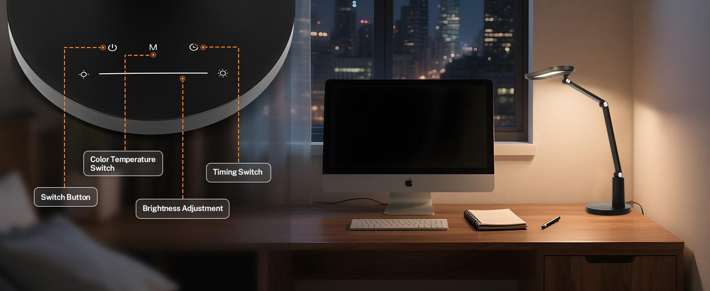 LED Desk Lamp With Adjustable Arm,Touch Control Dimming,10 Brightness Levels,Suitable For Home Office,Nail Lighting,Bedroomreading,Study And Work(black) Modern Design,Multifunctional Rgb Multicolored Light,15W