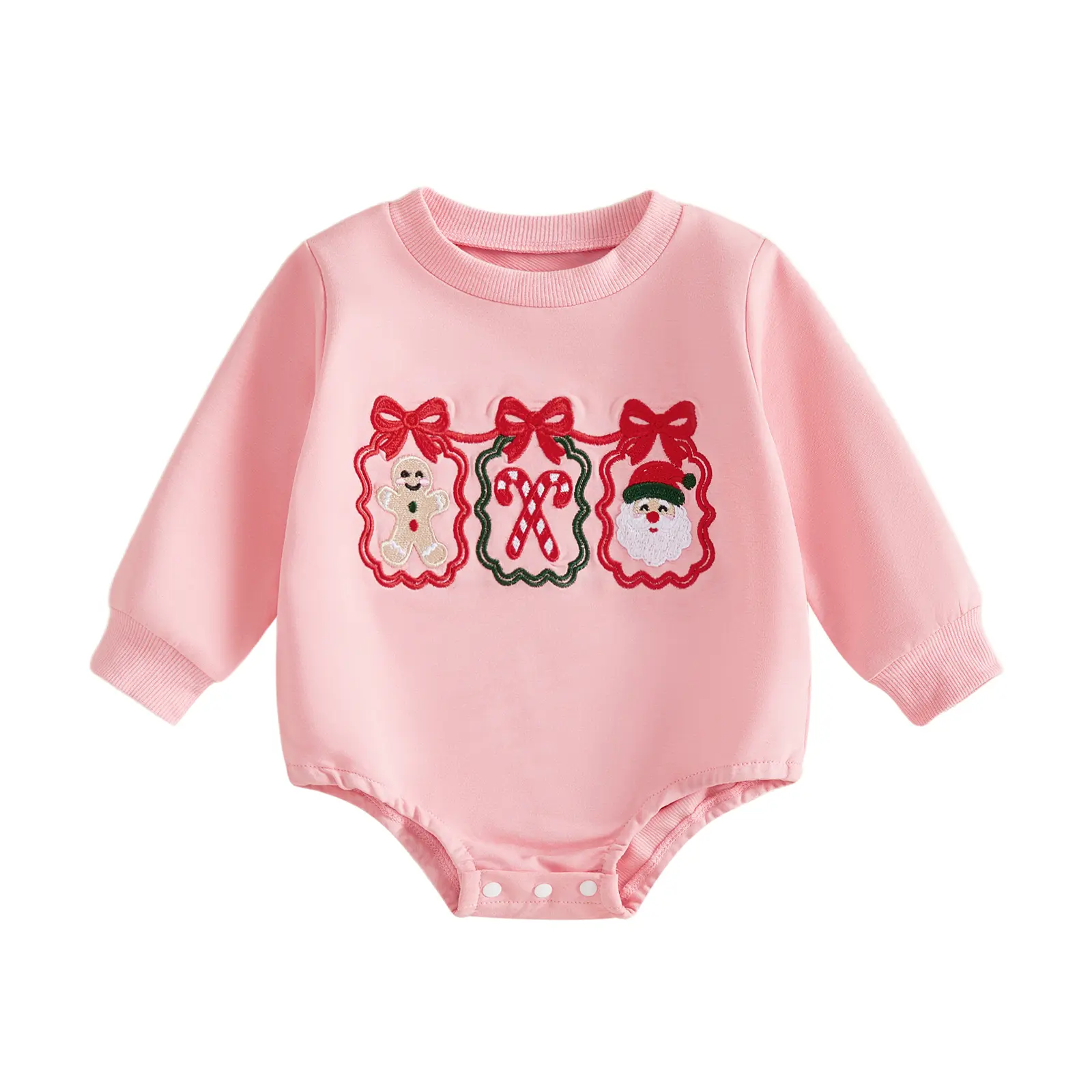 Babamoon Newborn Infant Baby Girl Christmas Romper Santa Claus Embroidery Long Sleeve Crew Neck Jumpsuit Onesie Bodysuit 0-18M