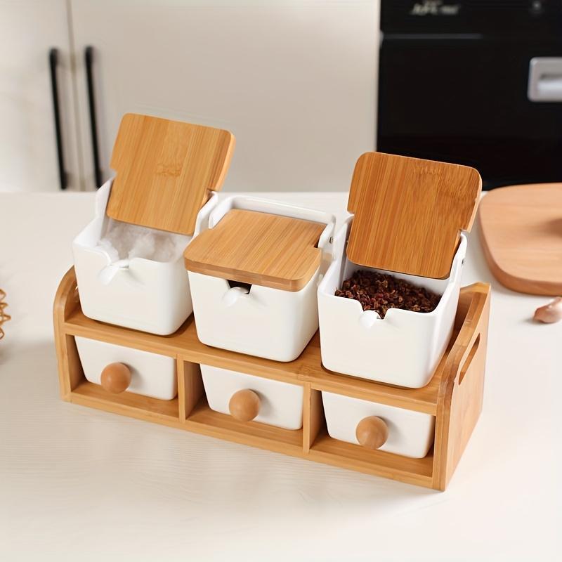 Scandinavian Minimalist Seasoning Box Set Home Spice Jars Ceramic Condiment Bottles Storage Container Kitchen White Rack with Shelf