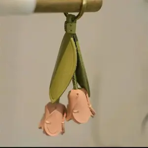 Sweet Tulip PU Leather Keychain & Bag Charm, trendy Korean dopamine style. Lovely accessory perfect for car keys, handbags and backpacks, a cute decor for girls daily styling.