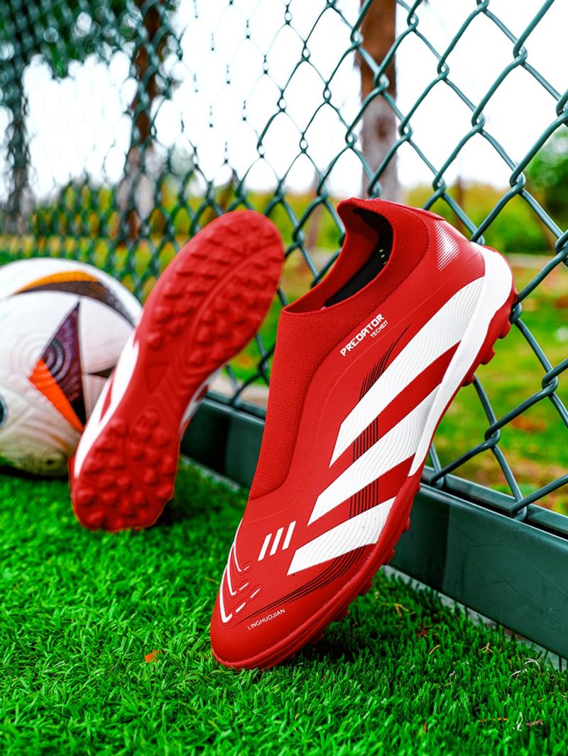 Laceless Stud Soccer Shoes, Suitable for Various Environments, PU Material + Flyknit, Rubber Sole, Strong Grip, Comfortable Lining