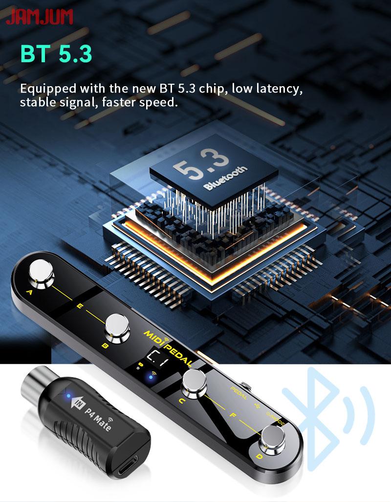 JAMJUM Wireless Midi Control Pedal with 4 Buttons, USB Rechargeable Battery, with APP, Portable Design for Music Production & Performance