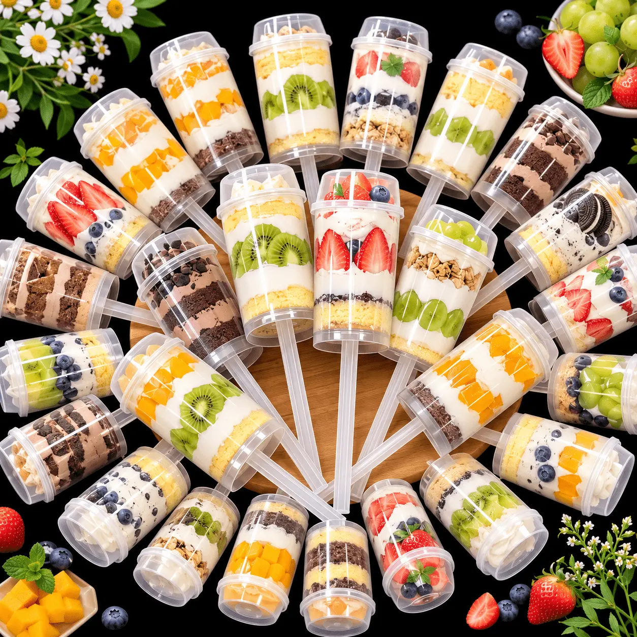 20 Pack Push Pop Containers with Lids and 20 Handmade Labels, Plastic Push Up Dessert Cups with Sticks for Cake Pops, Parfait, Pudding, Mousse, Jelly, Ice Cream, Fruit Cups, Birthday Wedding Christmas Party