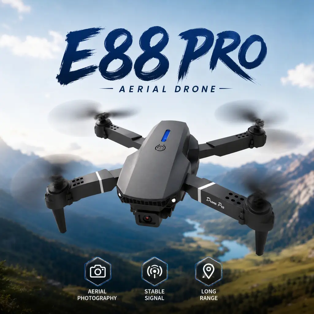 E88Pro RC Quadcopter Toy, 2 Rechargeable Batteries for Outdoor Recreational Flying E88Pro RC Quadcopter Toy, 2 Rechargeable Batteries for Outdoor Recreational Flying
