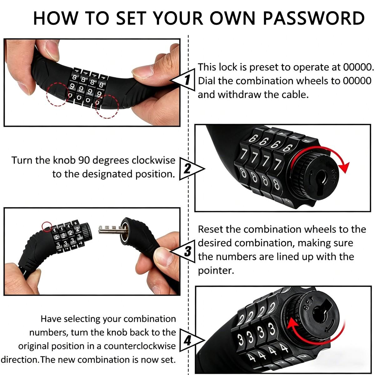 4-Digit Resettable Combination Bike Lock, Bicycle Password Lock, Lightweight & Portable, Multi-Color for Bikes, Helmets, Motorcycles, Scooters, Cabinet, and Gates.