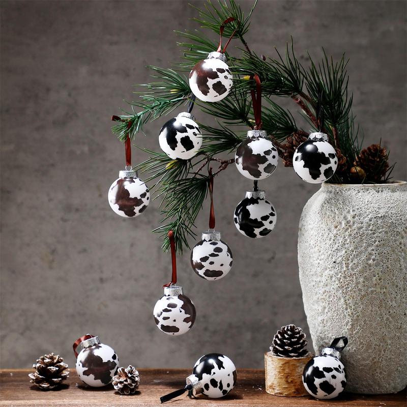 Christmas Clearance Sale Western Cowboy Christmas Ornaments Set Plastic/Plush Cow Print Christmas Balls with Bow, Christmas Decor Cowboy Hat Western Decor Wooden Hanging Decorations for Xmas Tree Farmhouse Country Holiday Party Home Decor Christmas Gifts