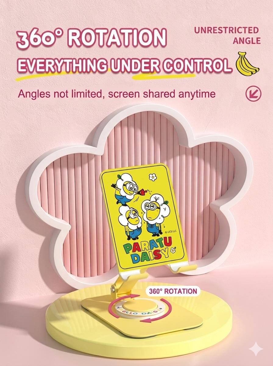 Cute Minions 360° Rotating Phone Stand Foldable, Adjustable, And Portable Desktop Holder (360-Degree Rotation, Secure & Stable)