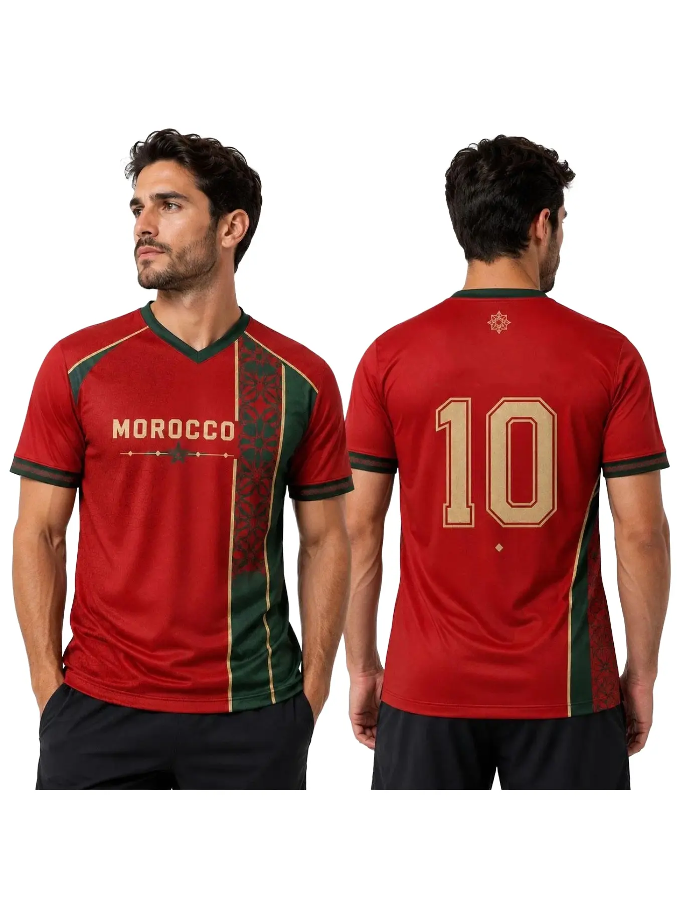 Moroccan Summer Soccer Jersey, 3D Print Quick-Dry V-Neck Short Sleeve T-Shirt, Unisex Streetwear Training Top, Loose Fit, All Seasons