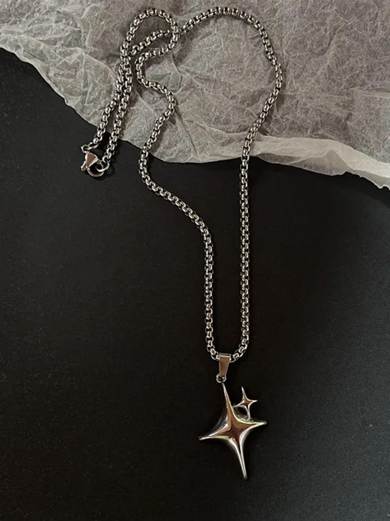 6 Piece Set Y2K Flame Heart Star Spiral Sun Pendant Necklace, Stainless Steel Chain, Punk Simple Unisex Couple Jewelry for Daily Party, Fashionable Jewelry Accessories