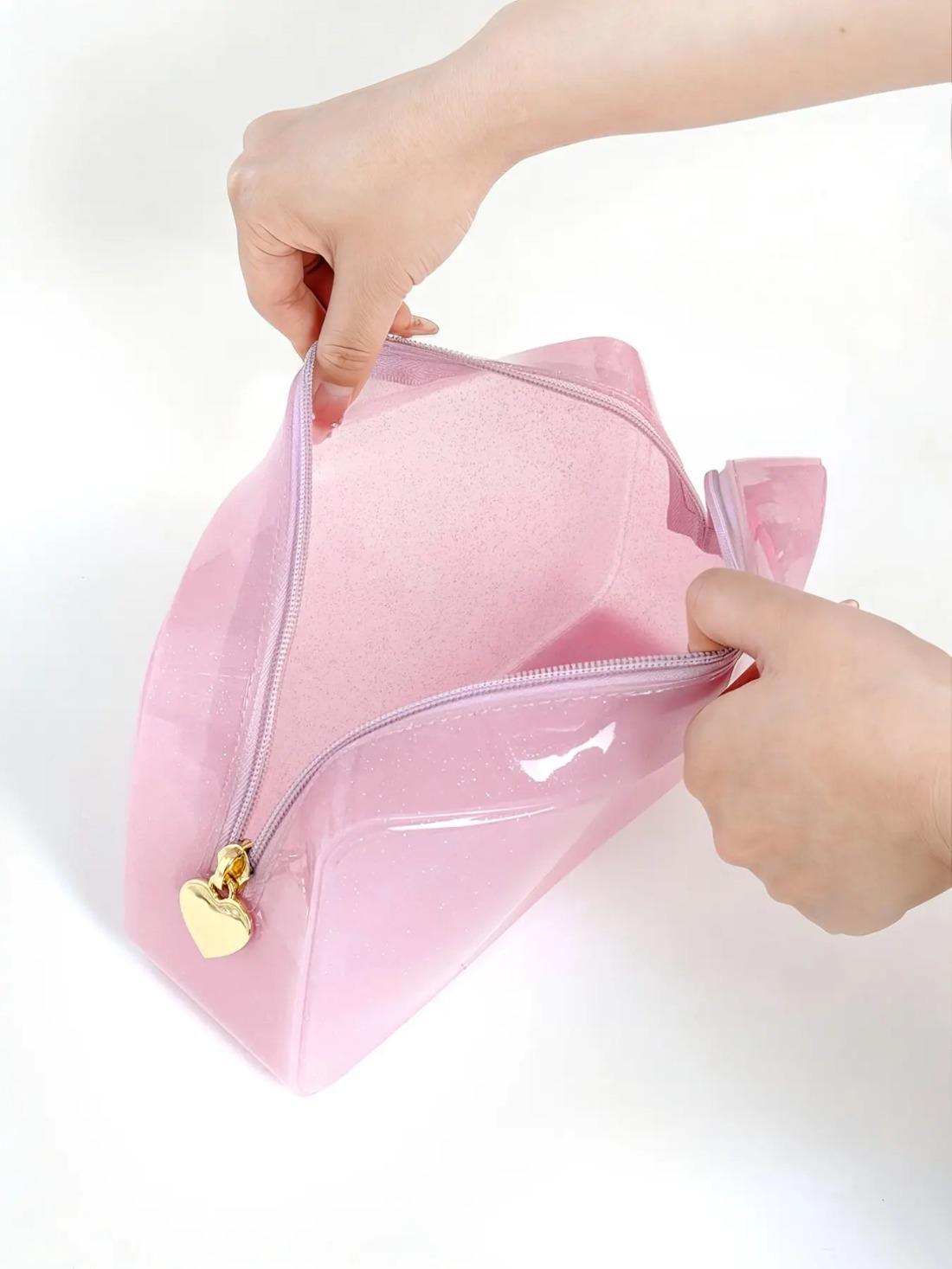 Clear PVC Waterproof Makeup Bag with Zipper, Large Capacity Transparent Cosmetic Pouch Travel Toiletry Organizer, Portable Beauty Storage Bag for Makeup, Skincare, Accessories, Beach, Vacation & Daily Travel