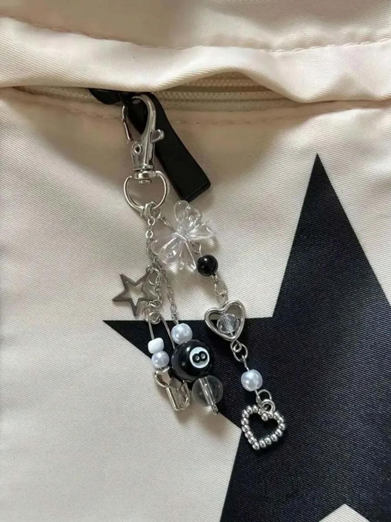 Fashion Handmade Resin Beaded Keychain Pendant, Punk Style Lobster Clasp Design, Perfect for Women's Bags, Car Accessories & School Supplies