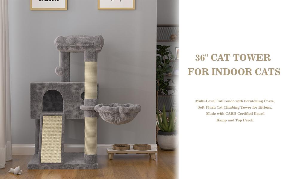 SHA CERLIN 36in Cat Tree/Multi-Level Cat Tower with Hammock & Sisal Scratching Posts/Cozy & Fun for Cats#ChristmasGifts#TikTokShopBlackFriday