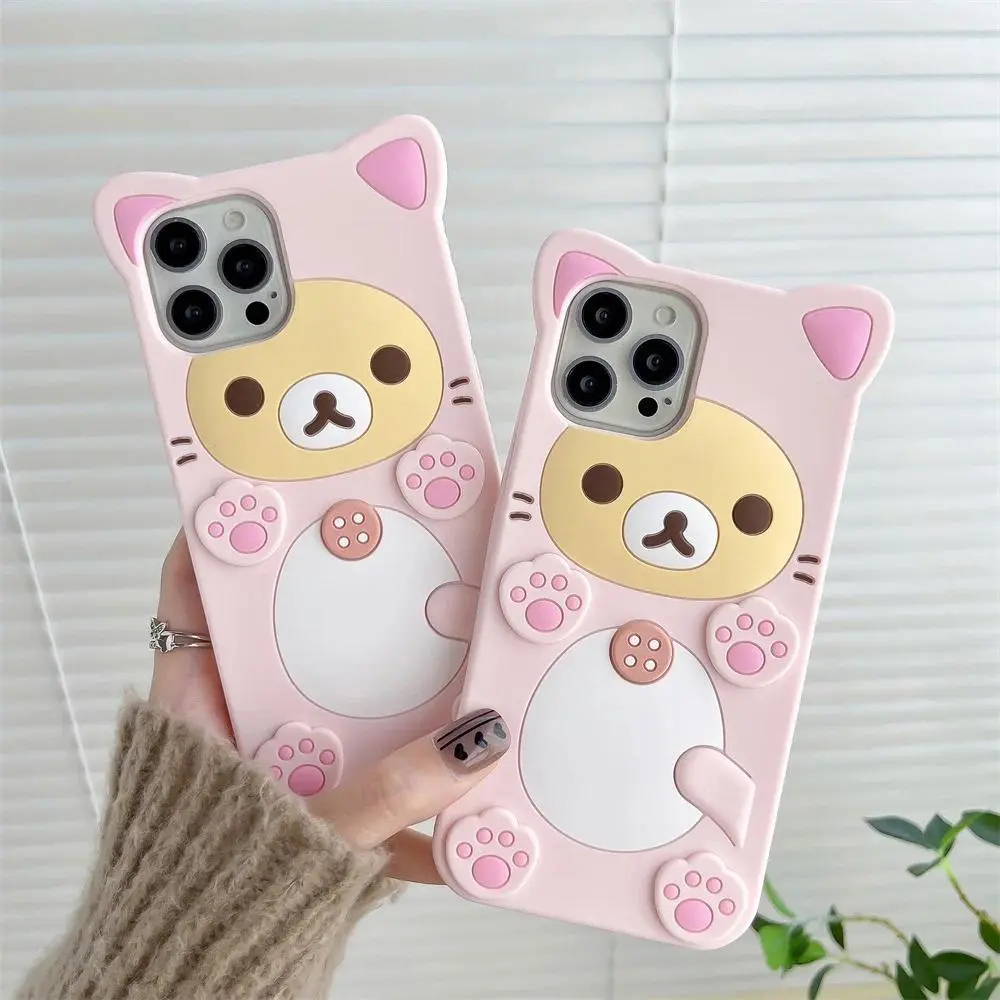 Cute Rilakkuma Bear Case For iPhone 17 Pro max 16 15 14 13 12 Mini 11 Pro Max Xs XR 6 7 8 Plus SE Kawaii Cat Silicone Soft Cover