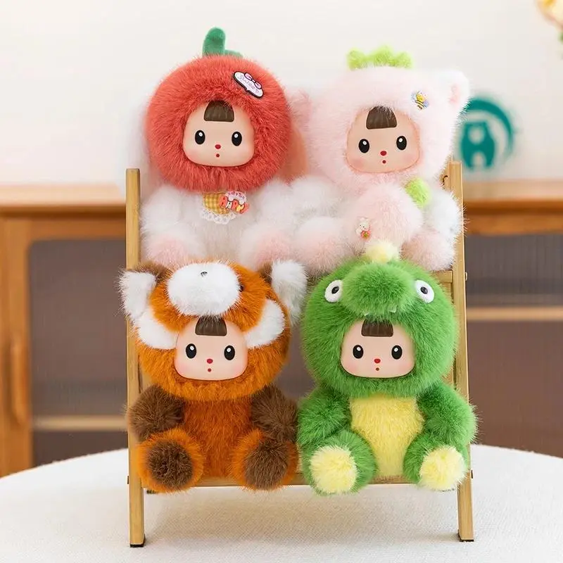 17cm Soft Vinyl Face Plush Little Dinosaur Tomato Rabbit Raccoon & Strawberry Doll Cute Cartoon Animal Stuffed Toy