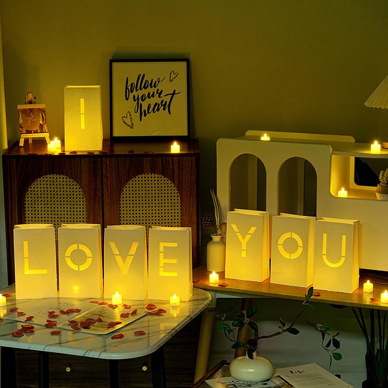 Light Up Letters Luminary Bags Kit with Flameless Candles, Fake Rose Petals & Happy Birthday Sign - Outdoor Lighting, Decorative Lights, Letter Glow Sign for Women Birthday, Romance, Children's Day Festive & Home Decor