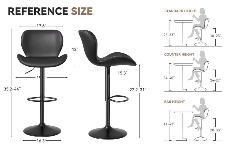 Swivel Bar Stools Set of 2,PU Leather Upholstered Barstools with Back & Footrest,Adjustable Height 22.2-31IN ，Counter Height Bar Chairs