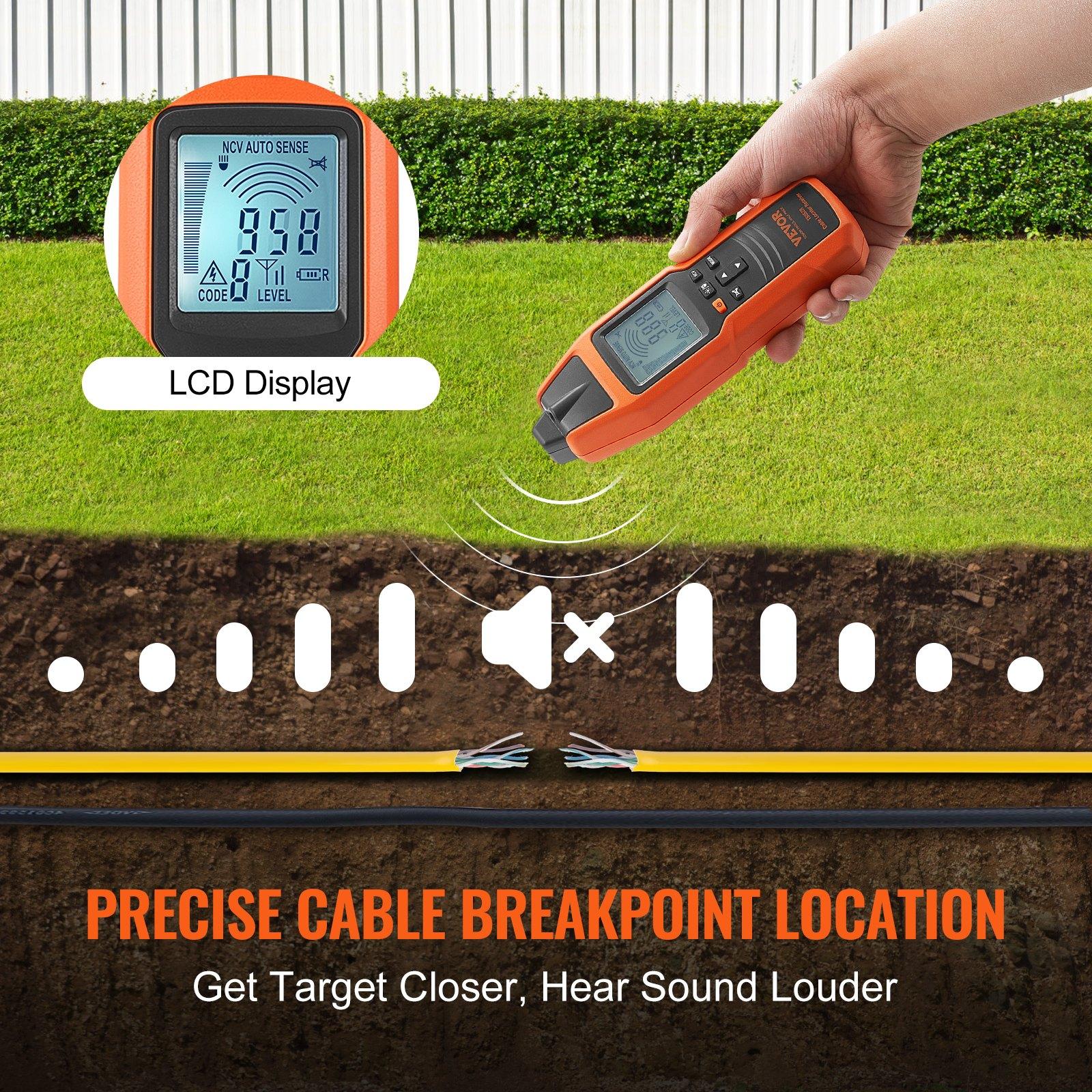 VEVOR Subterranean Wire Tracker, Up to 3 FT Detection Depth, Voltage Range 12-600V, Circuit and Line Break Locator, Extends to 6561 FT for Underground Pipes, Electric Fencing, Hidden Wires