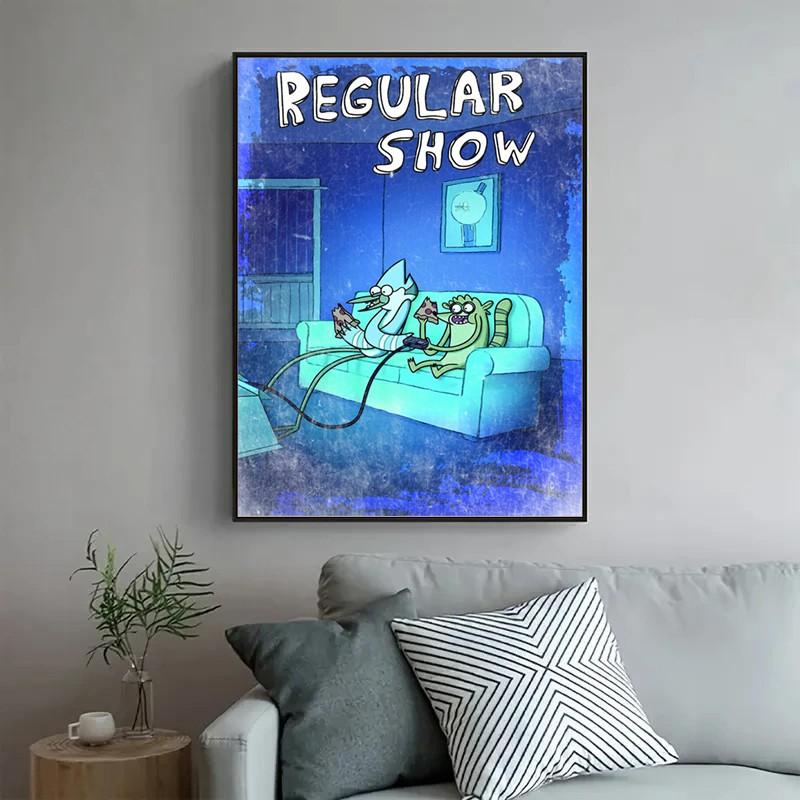 1 piece/set frameless canvas painting print poster, Game Poster art, Regular Show Mordecai and Rigby Gaming, Home wall decor, a perfect gift for Video games loves, ideal gift for bedroom, living room, wall decoration, room decor, Pictures wall decor
