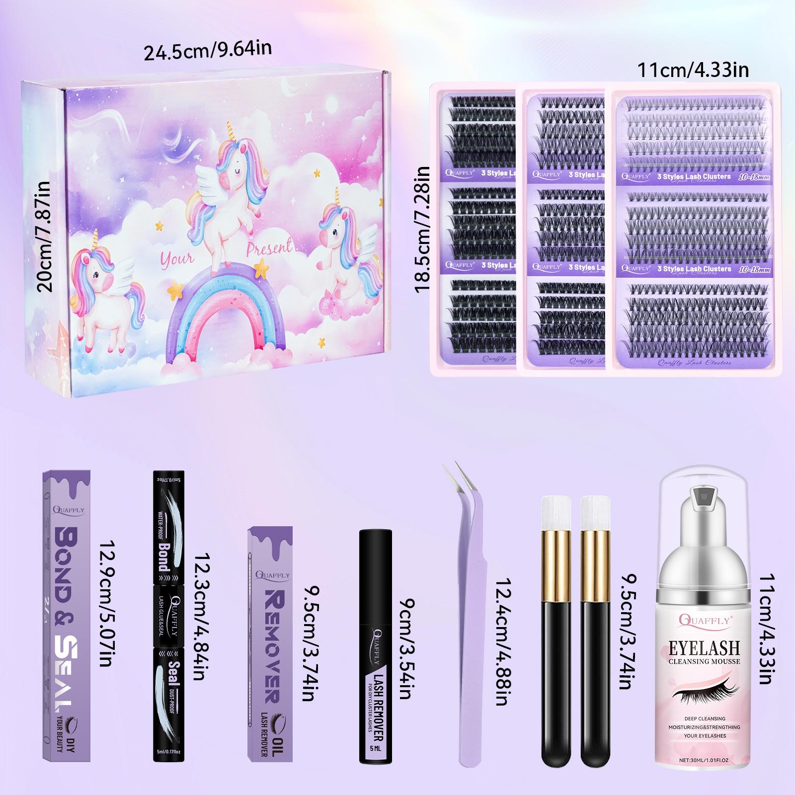 Eyelash Extension Kit, 870 Cluster 10-100D D Curl 10-18mm DIY Eyelash Extension Kit with 3 Trays Of Lashes, Lash Bond & Seal, Lash Remover, Cleansing Mousse, 2 Cleansing Brushes, Lash Tweezer, Cosmetic