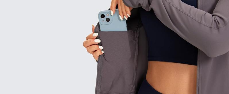 CRZ YOGA Butterluxe Womens Cropped Slim Fit Workout Jackets - Weightless Track Athletic Full Zip Jacket with Thumb Holes