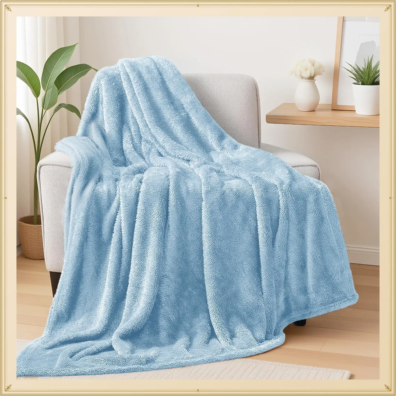 Light Blue 50x70 Inches Large Fleece Throw Blanket - Super Soft, Plush, Cozy for Couch, Sofa, Bed, All Season Home DecorGift