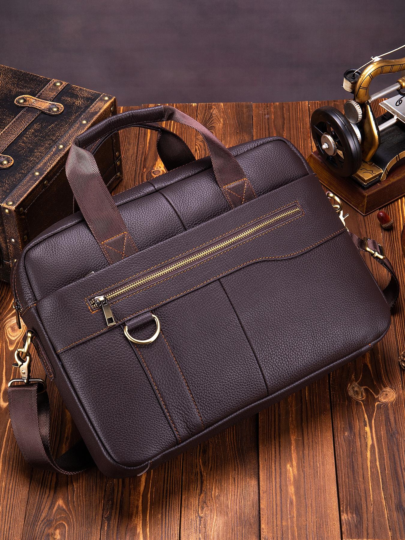 Vintage Leather Briefcase for Men Genuine Leather Office Large Laptop Bag Laptop Bag with Shoulder Strap, Spacious Cowhide Work Bag for Business Travel Travel Essentials