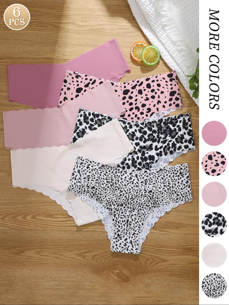 Women's Leopard Print & Solid Color Panties, Comfortable Seamless Briefs, V-Shaped Pull-Up Waistband, Floral Pattern