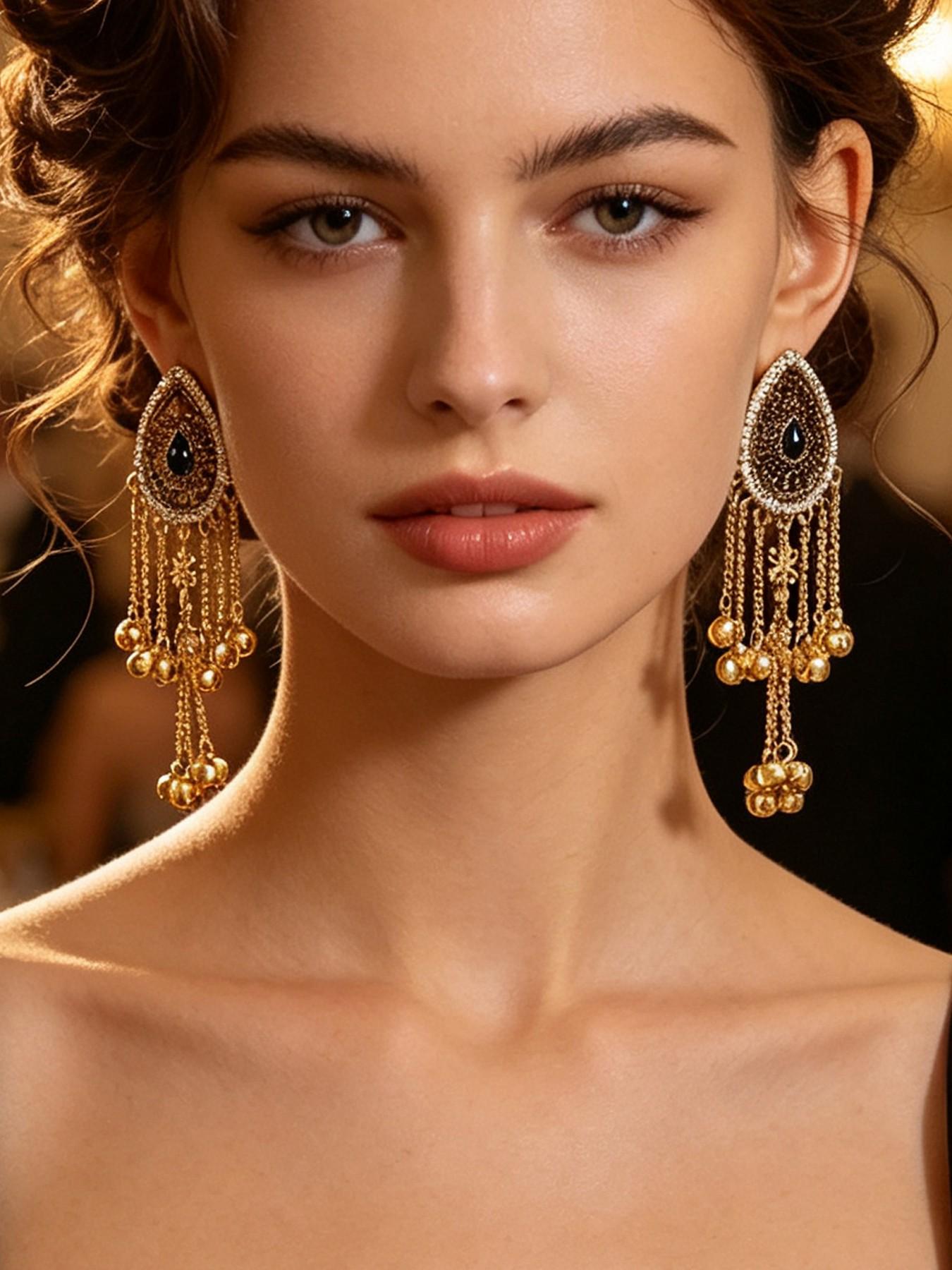 Vintage Teardrop Bell Fringe Earrings, Indian Ethnic Style Antique Long Dangle Earrings, Fashion Dangle Earrings, Travel Photography Accessories
