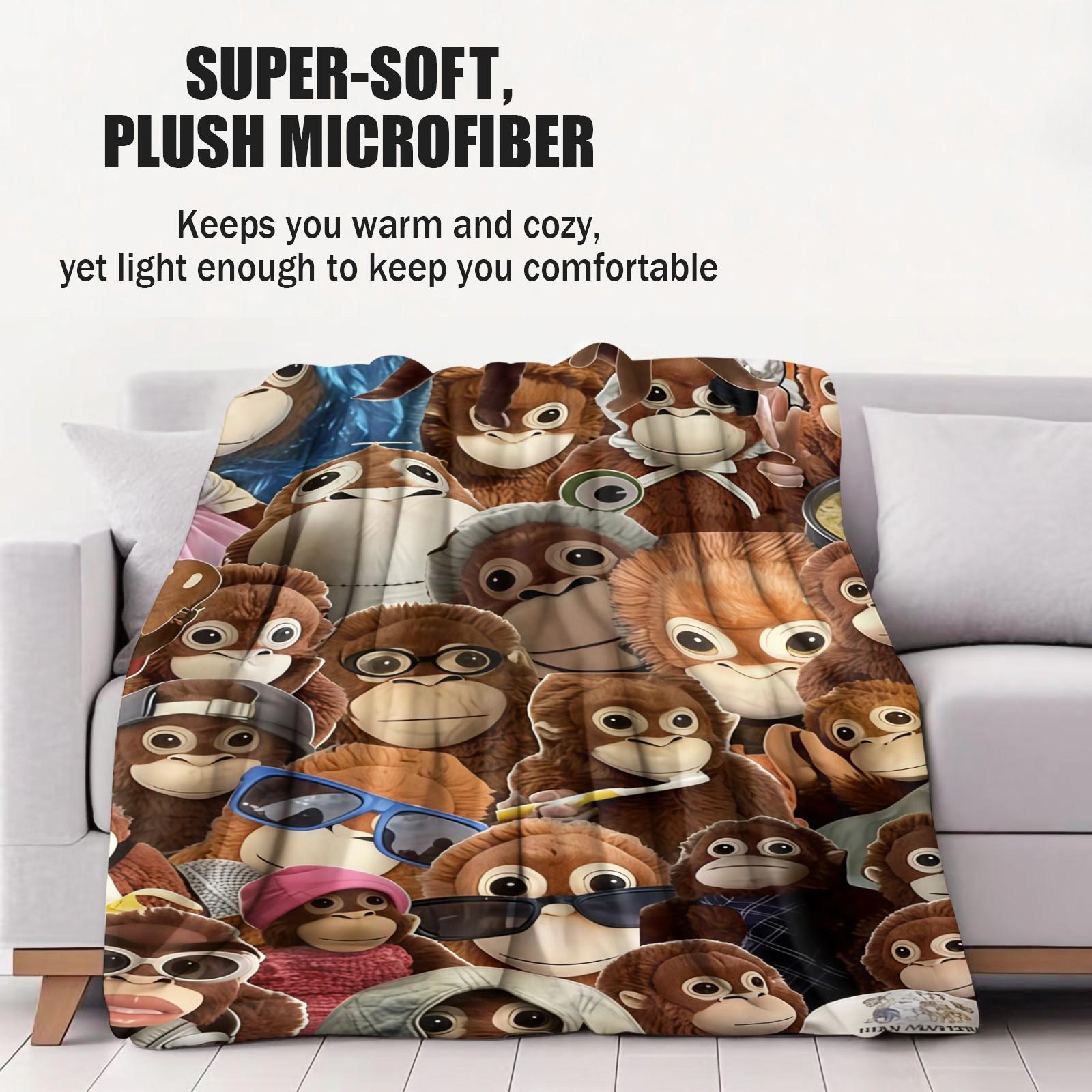 Curious George Lightweight Throw Blanket, Cute Cartoon Monkey Collage Summer Beach Nap Blanket, Soft Flannel Fleece Blanket for Office Couch Bed Travel, Ideal Gift for Curious George Fans Kids Teens Adults