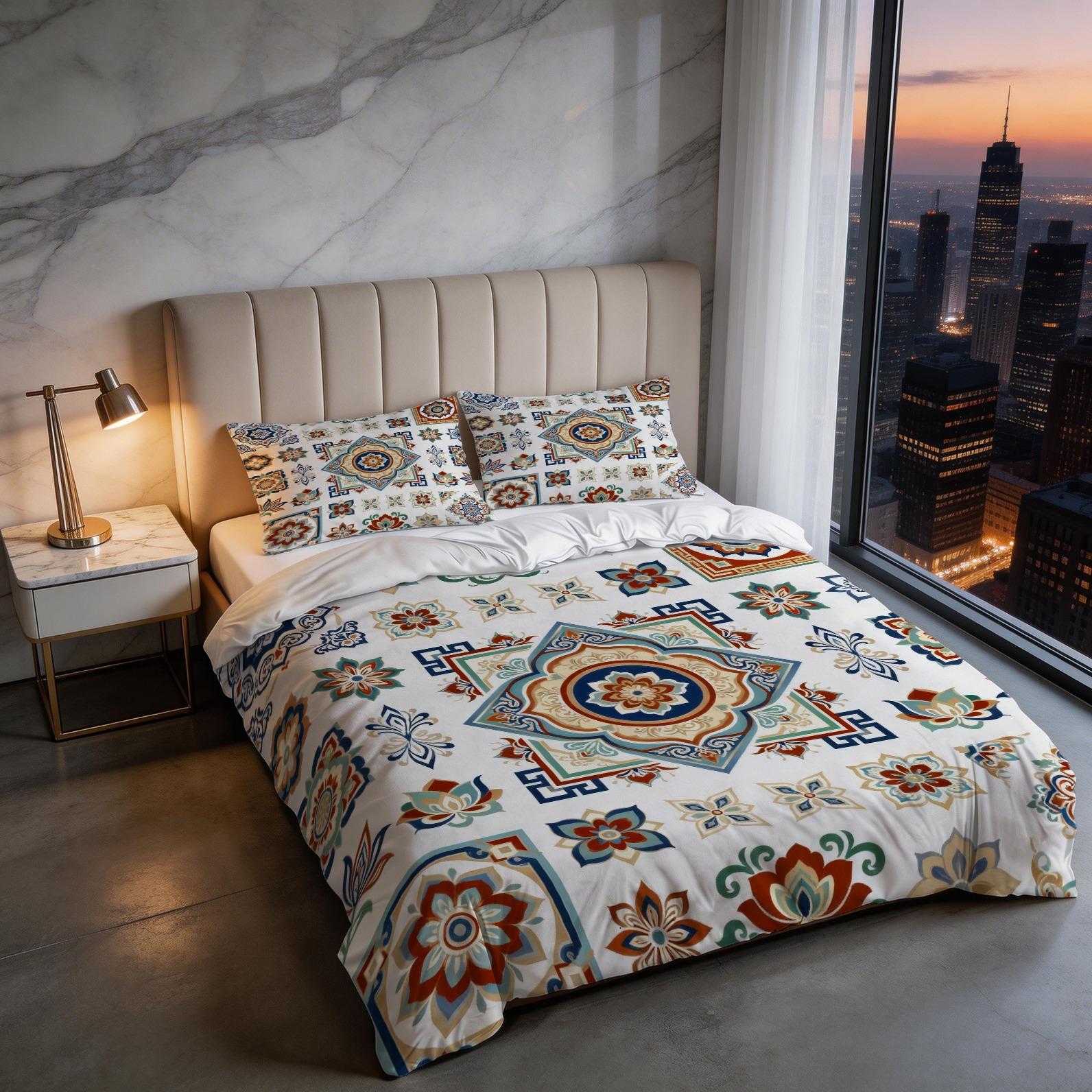 2/3 Pack Boho Mandala Print Duvet Cover Set, Vintage Floral Style Bedding, Soft & Breathable Bed Set with Zipper Closure for Bedroom & Guest Room, Suitable for All Seasons (No Insert)